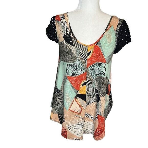 Anthropologie Weston Shirt with Black Lace Cap Sleeves. Sz Small Great Condition - Picture 6 of 12